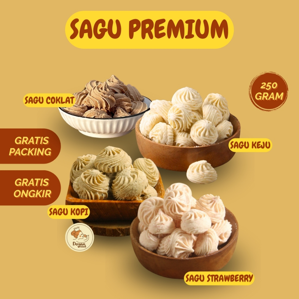 

SAGU PREMIUM KEJU 250GR / SAGU KEJU / SAGU KOPI / SAGU COKLAT / SAGU STROBERI