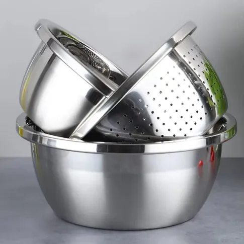 Cookhen Baskom Set 5in1 Wadah Baskom Stainless Baskom Cuci Beras Stainless Saringan Baskom Stainless