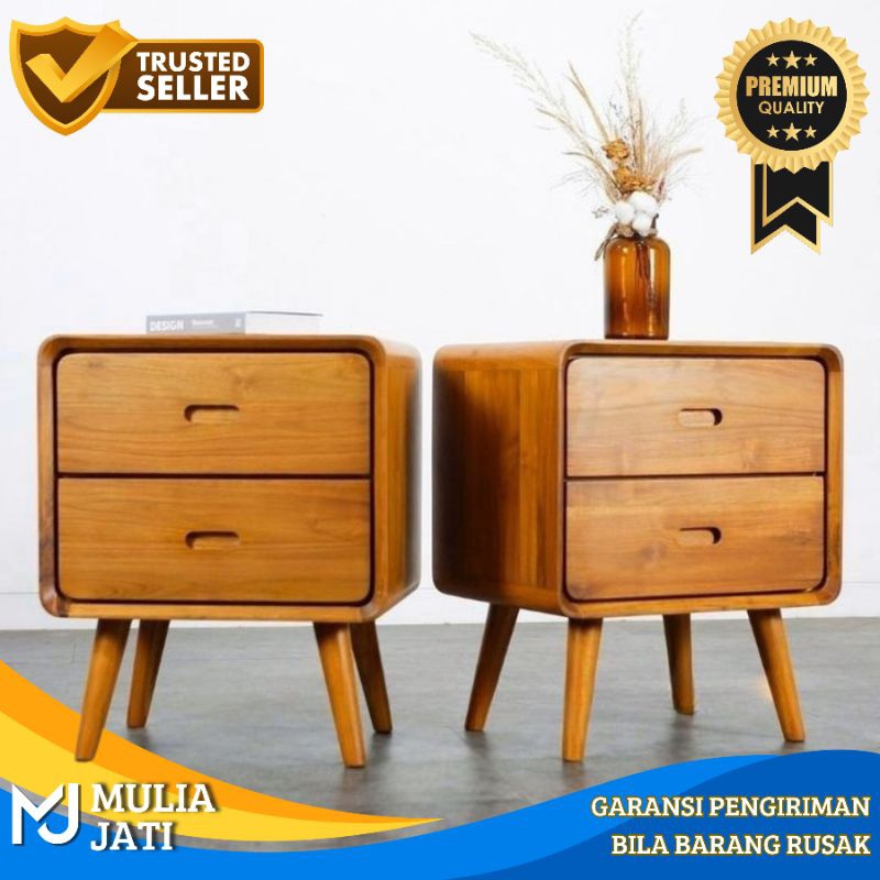 Meja Kecil Kamar Jati - Meja Samping Minimalis - Meja Penyimpanan Kamar - Bedside Table Kayu Jati