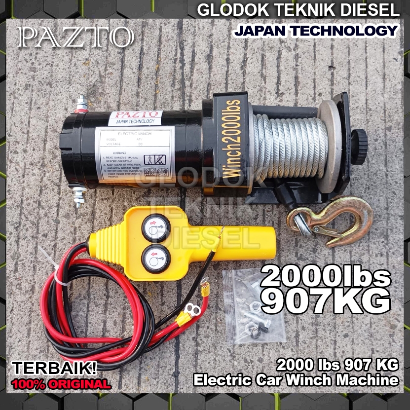 Electric Car Towing ATV Wire Rope Winch Hoist 2000 Lbs x 15 | 10 | 6 Meter 12 Volt 1 phase Tali Dere