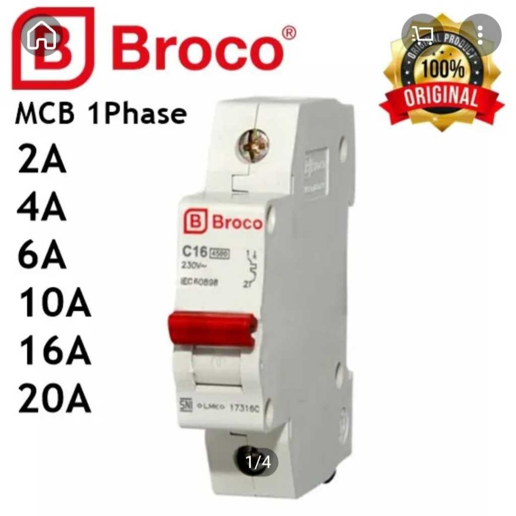 MCB BROCO Circuit Breaker 1P 10A, 16A, 20A – Perlindungan Listrik Terbaik