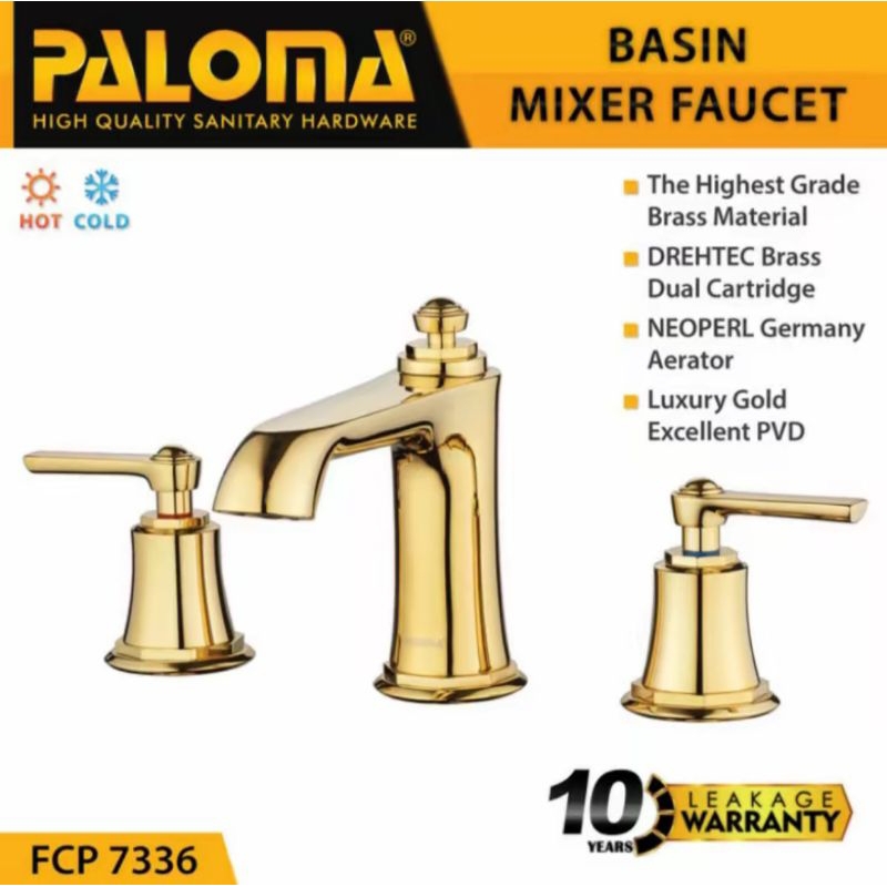 PALOMA FCP 7336 KRAN KERAN AIR WASTAFEL 3 LUBANG PANAS DINGIN GOLD