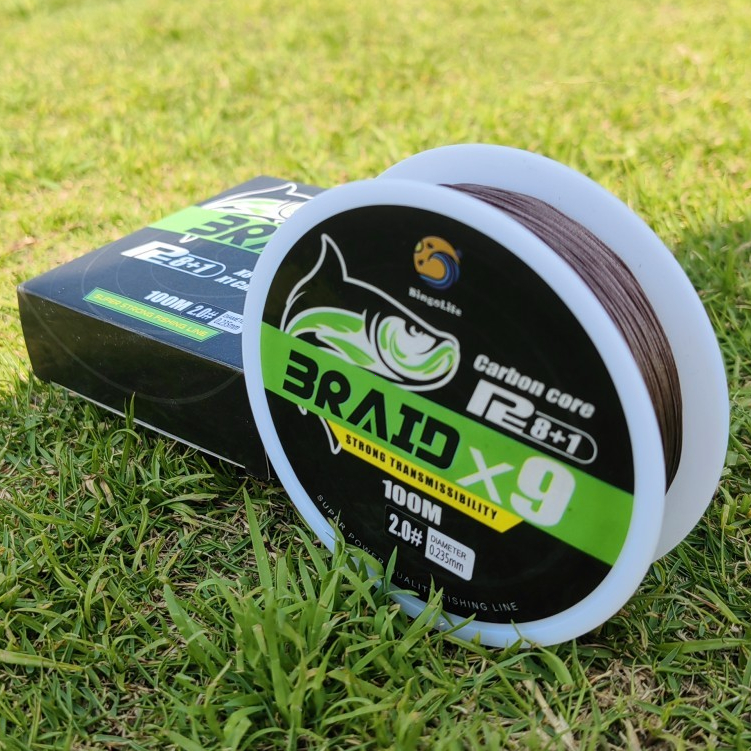 Senar PE X9 Benang Pancing Dikepang Karbon 100m Lembut Fluorocarbon Braided Fishing Line Kuat Mulus 