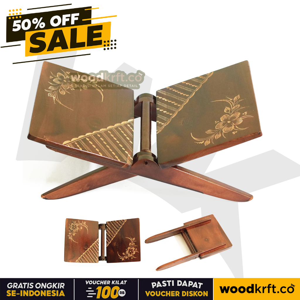 WOODKRFT.CO MEJA REKAL AL-QURAN KAYU JATI UNTUK BUKU KITAB ASLI UNTUK BELAJAR NGAJI MOTIF UKIRAN TRA