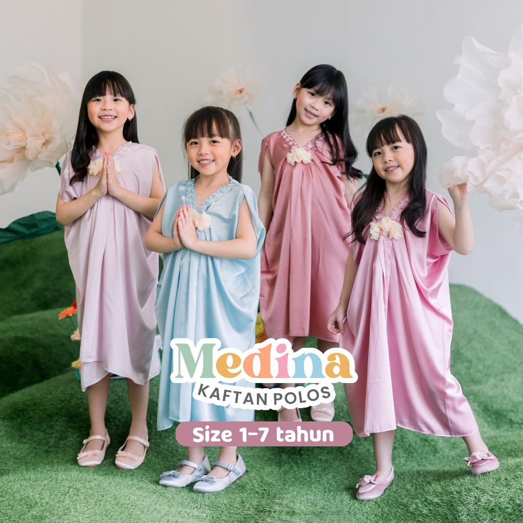 Medina Kaftan Lebaran Anak Premium Polos Payet Bahan Armani SIlk 1-7 tahun -  Beshekidswear