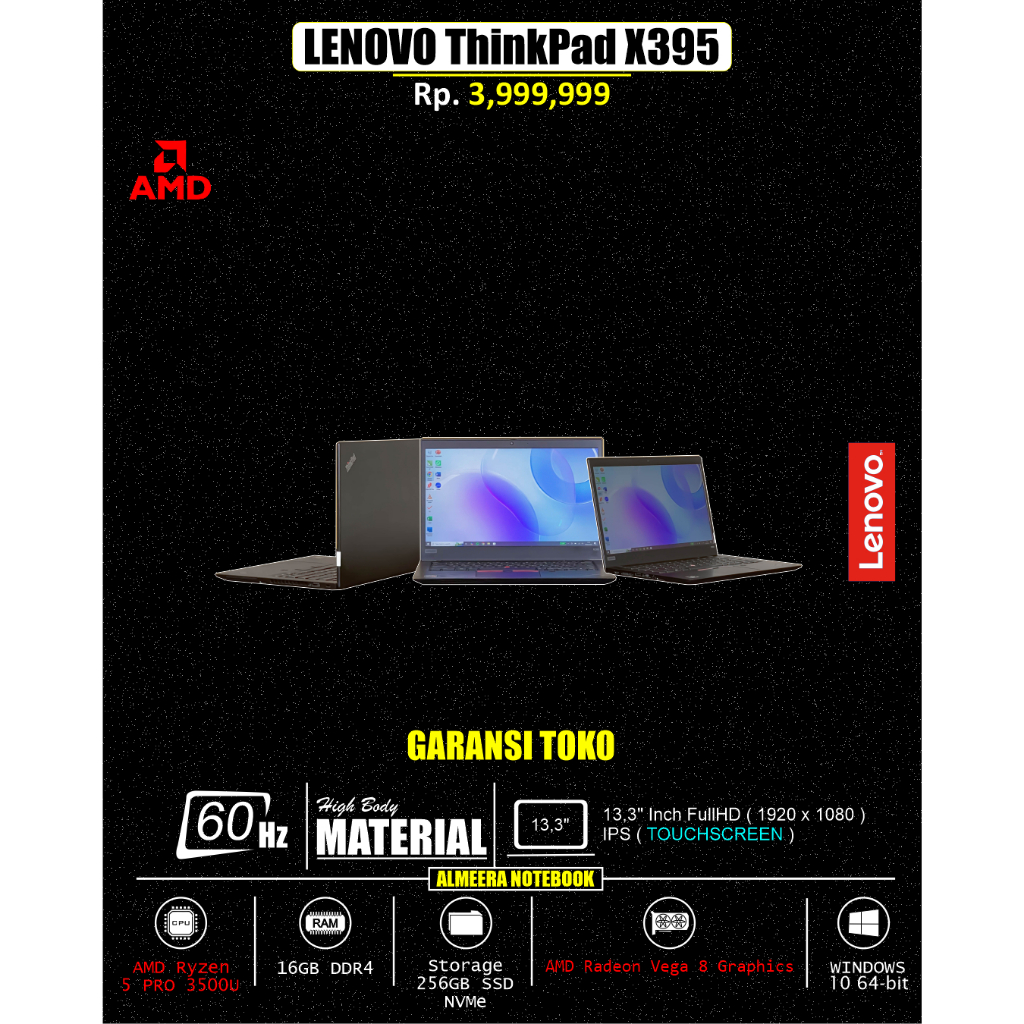 Laptop (Touchscreen) LENOVO Thinkpad X395 AMD Ryzen 5Pro 16/256
