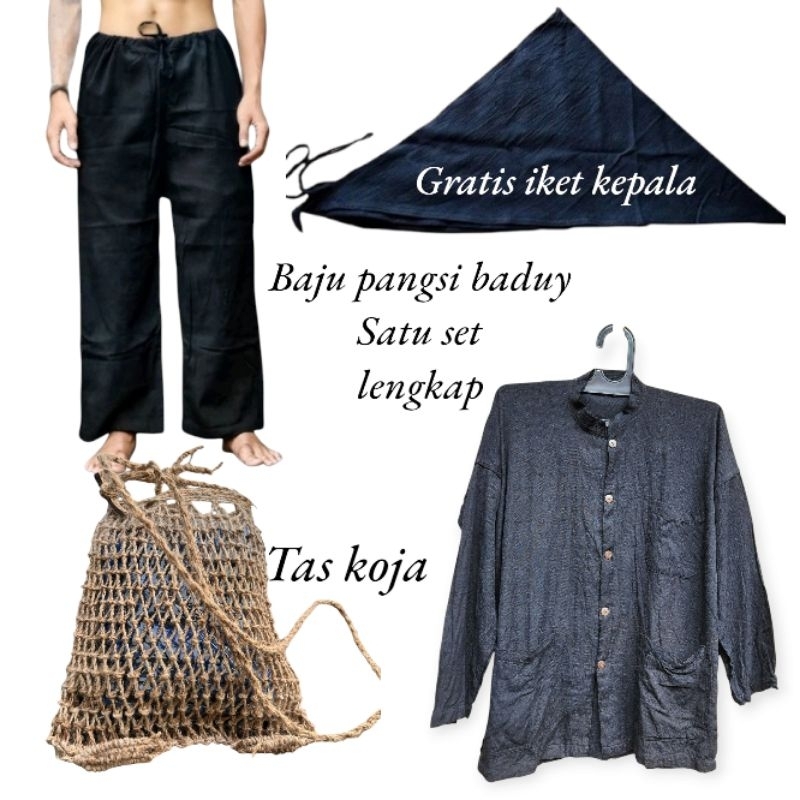 Satu set lengkap baju pangsi baduy bahan tenunan suku baduy