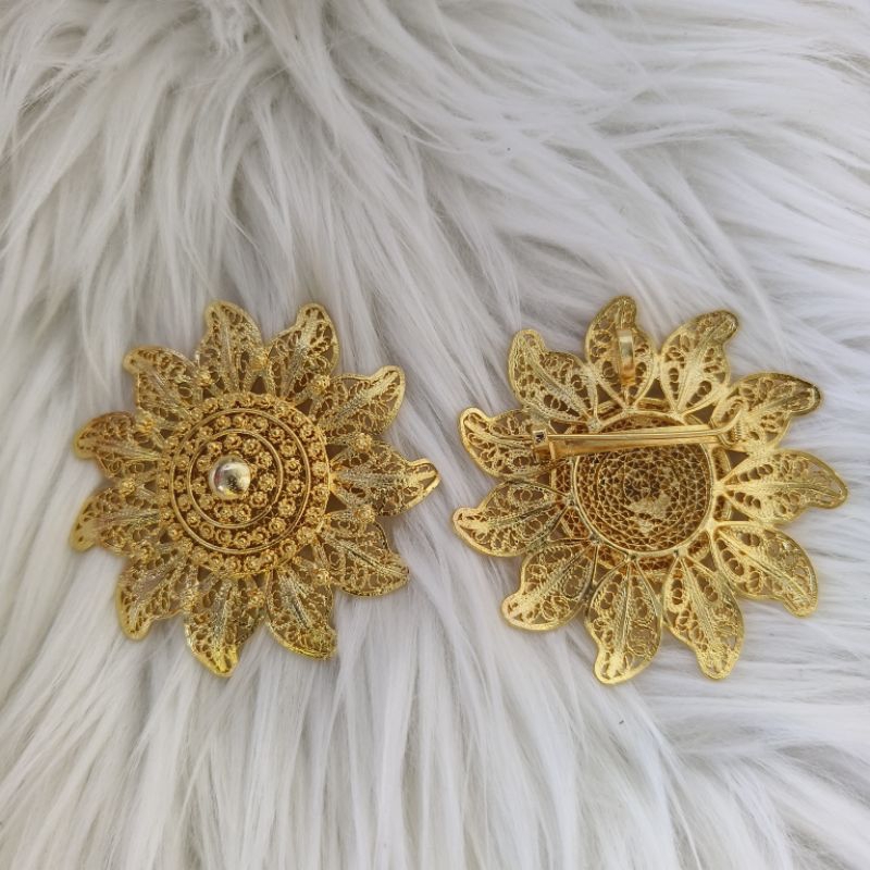 Sylviana723 Bros Bunga Matahari Lapis Emas 24K / Asli Kerajinan Tangan / Bros Sultan Broch Pin
