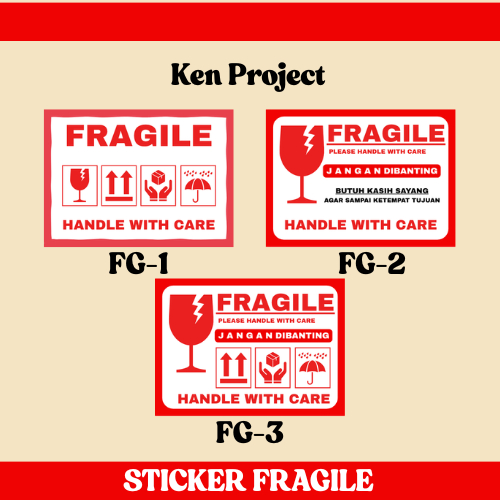 Sticker Fragile Murah | Sticker Fragile Makanan | Sticker Fragile Pecah Belah | Label Pengiriman Bar