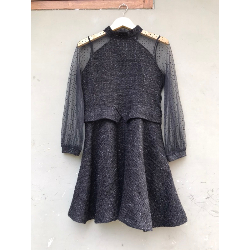 NEW TAG-Preloved dress tweed ld 90 panjang82-dress tweed lengan panjang-dress tweed hijab friendly-t