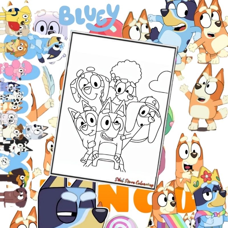 

Kertas Mewarnai Anak Tema Bluey V1 (15 Lembar Gambar) Kertas Gambar Tebal