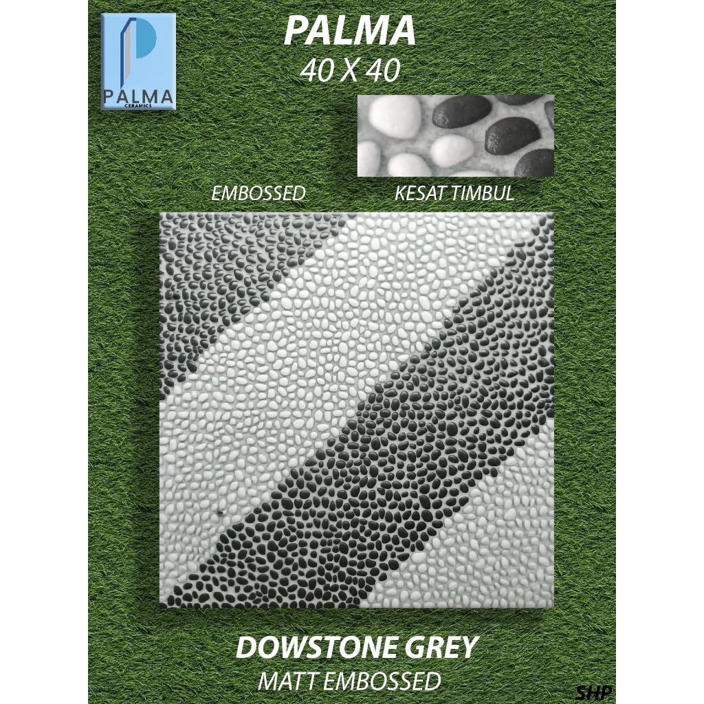 Keramik Lantai Motif 40X40 Palma Dowstone Grey Kesat Timbul, KW1 Pekanbaru Riau, Motif batu kerikil