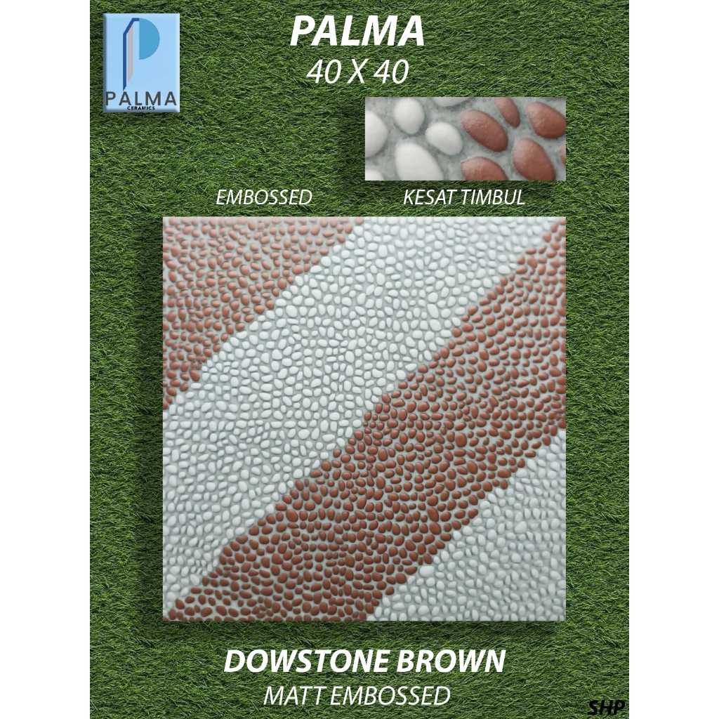 Keramik Lantai Motif 40X40 Palma Dowstone Brown Kesat Timbul, KW1 Pekanbaru Riau, Motif batu kerikil