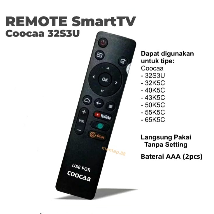 (2)Coocaa Remote TV Untuk Coocaa Android Smart TV 32S3U 40S3U 43S3U 50S3U S3U / Remot TV Untuk Cooca