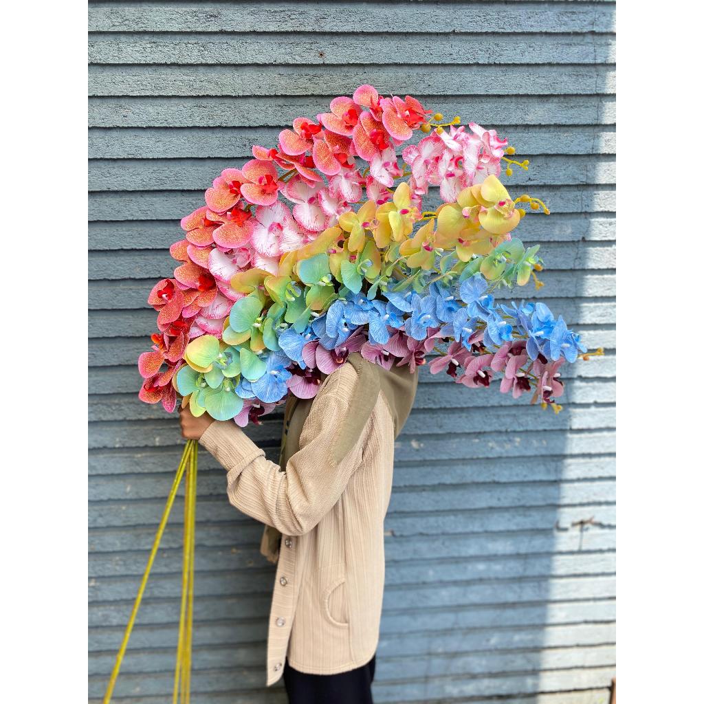 (QC) TERLARIS IMPORT 21 KUNTUM ORCHID LATEX BUNGA BUATAN BUNGA DEKOR BUNGA PESTA BUNGA ANGGREK