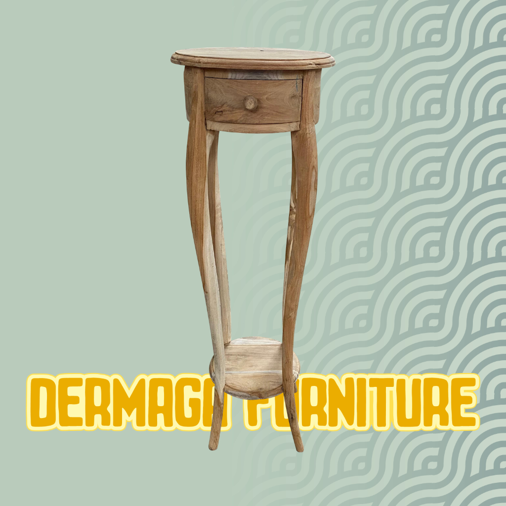 MEJA SUDU BULAT KAKI LENCIR KAYU JATI TERMURAH