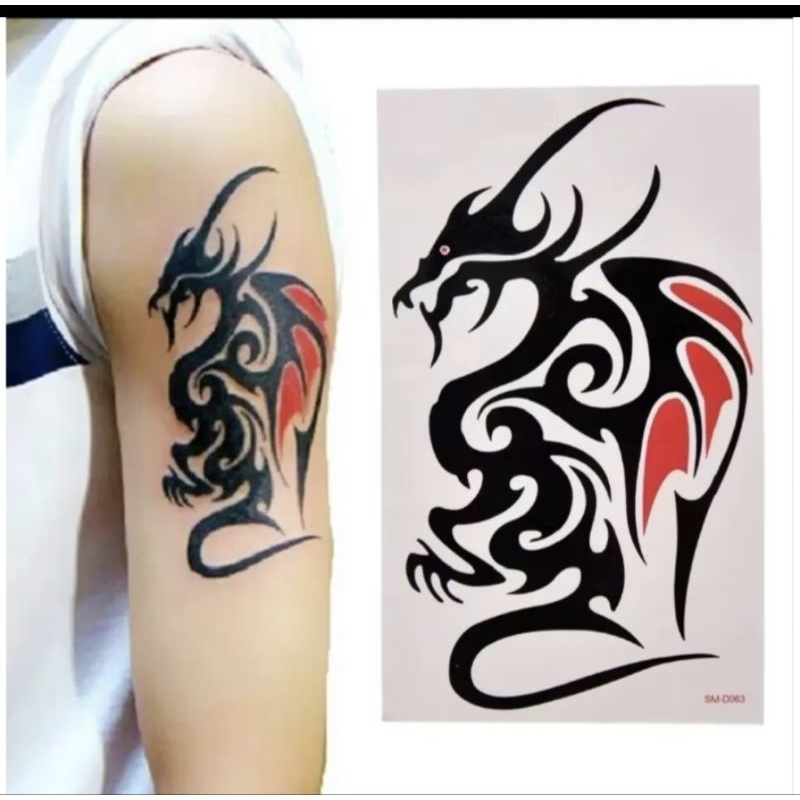 Tatto Temporary Naga Merah Sedang Tahan Air Anti Air Sementara
