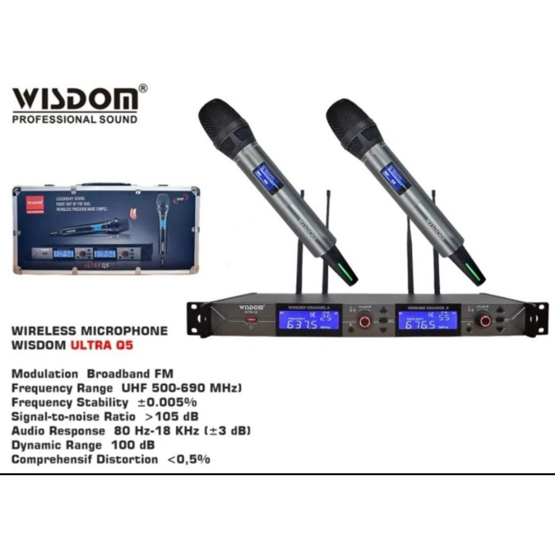 Mic microphone wireless Wisdom Q5 dual channel
