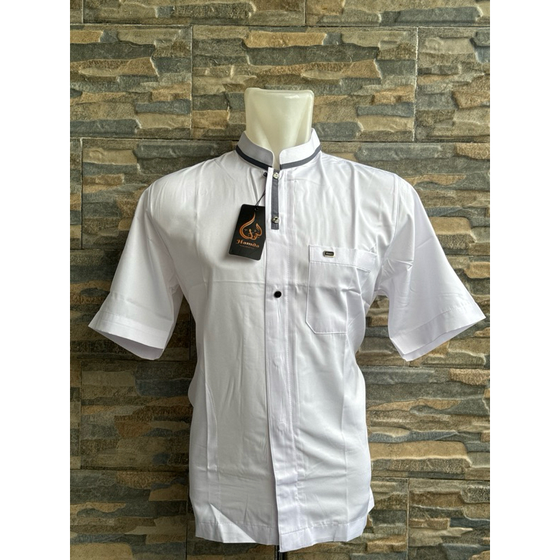 Baju Taqwa modern pria Koko Al hamda Classic Half sleeve Putih