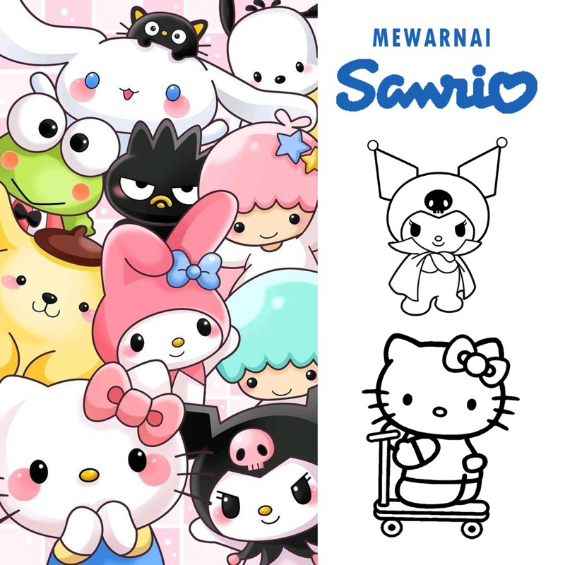 

50 Lembar A5 - Kertas Mewarnai Tema Sanrio - Hello Kitty