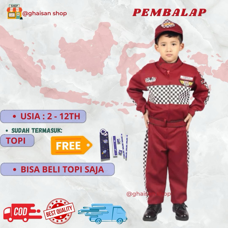 baju anak laki-laki baju pembalap anak profesi anak baju kostum anak pembalap merah