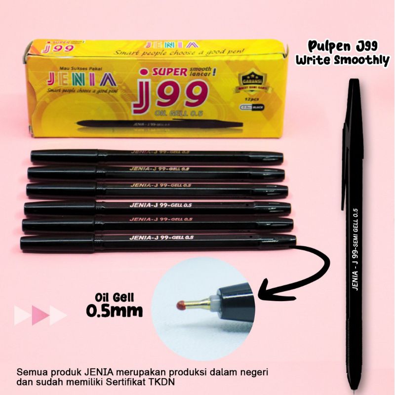 

Pulpen Jenia J99 Semi Gell 0.5 Hitam ( 12Pcs/Pak )