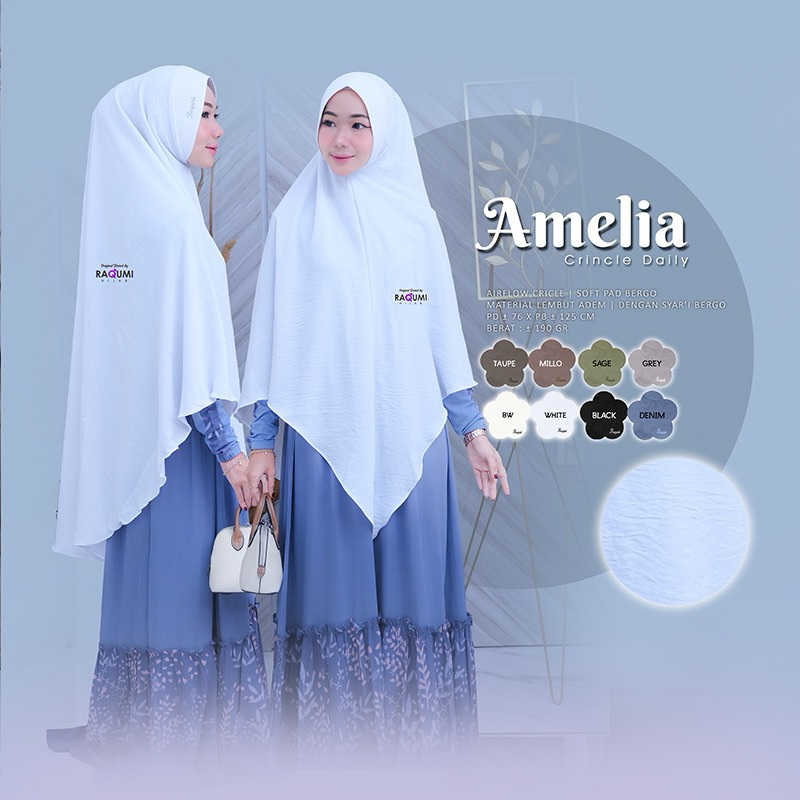 Hijab Bergo Amelia Original RAQUMI HIJAB Syar'i Instan Jumbo Crinkle Airflow Daily Premium Adem Keki