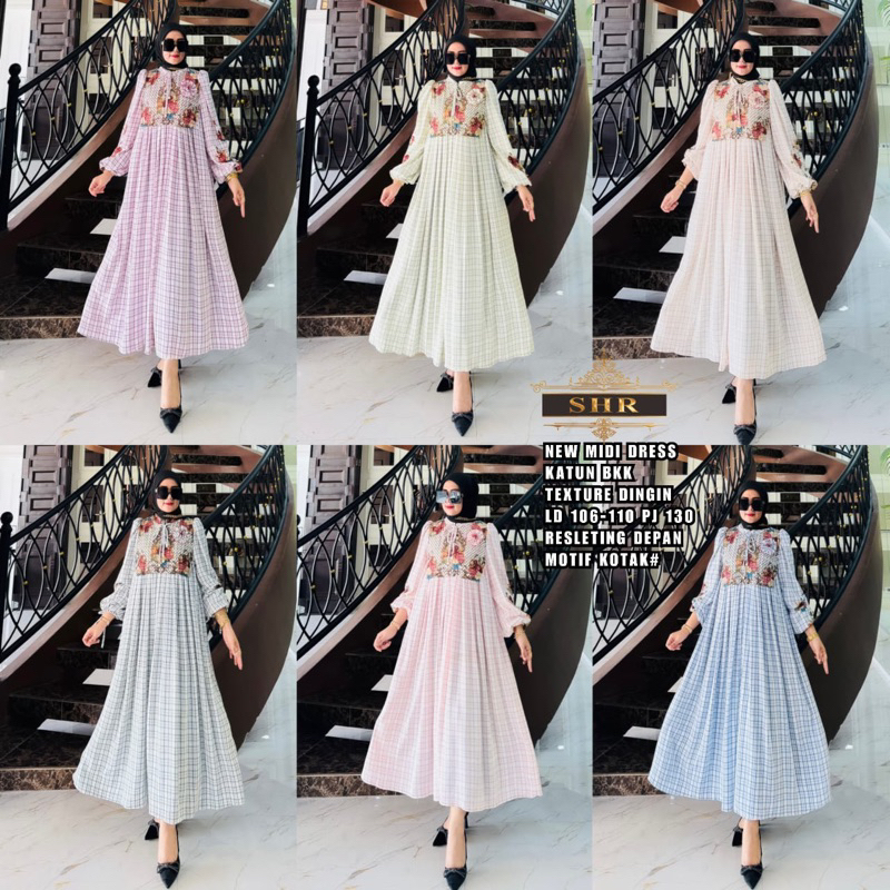 NEW SHR ORI  MIDI DRESS KOTAK BORDIR BUNGA BPREMIUM ORI SHR 100%