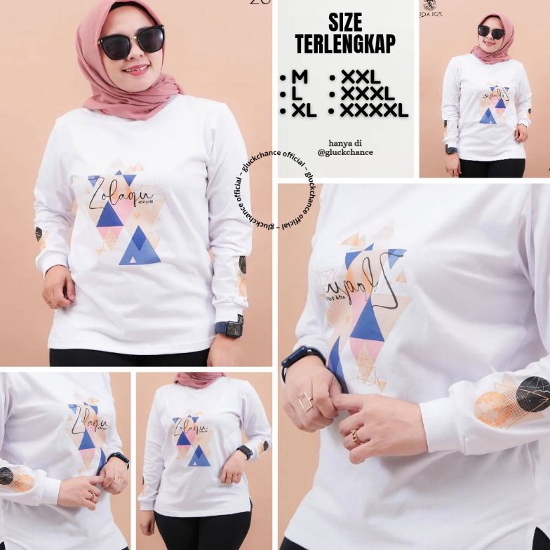 KODE Q49I Kaos Wanita Zolaqu Original Tshirt Putih Segbi New Lengan Panjang Atasan Muslimah Katun Ko