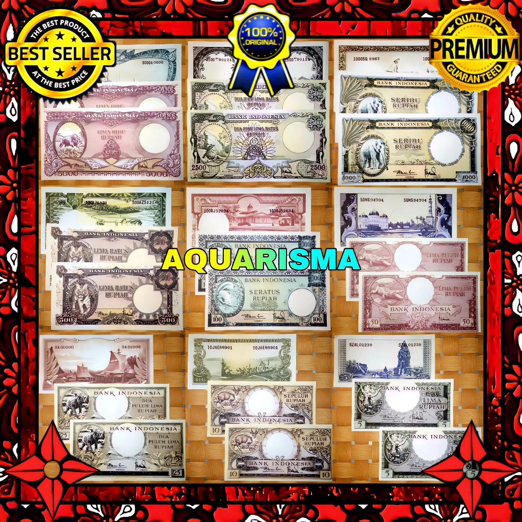 KOLEKSI NUMISMATIK - SOUVENIR REPRO UANG KUNO 1 SET RUPIAH INDONESIA SERI HEWAN 1957