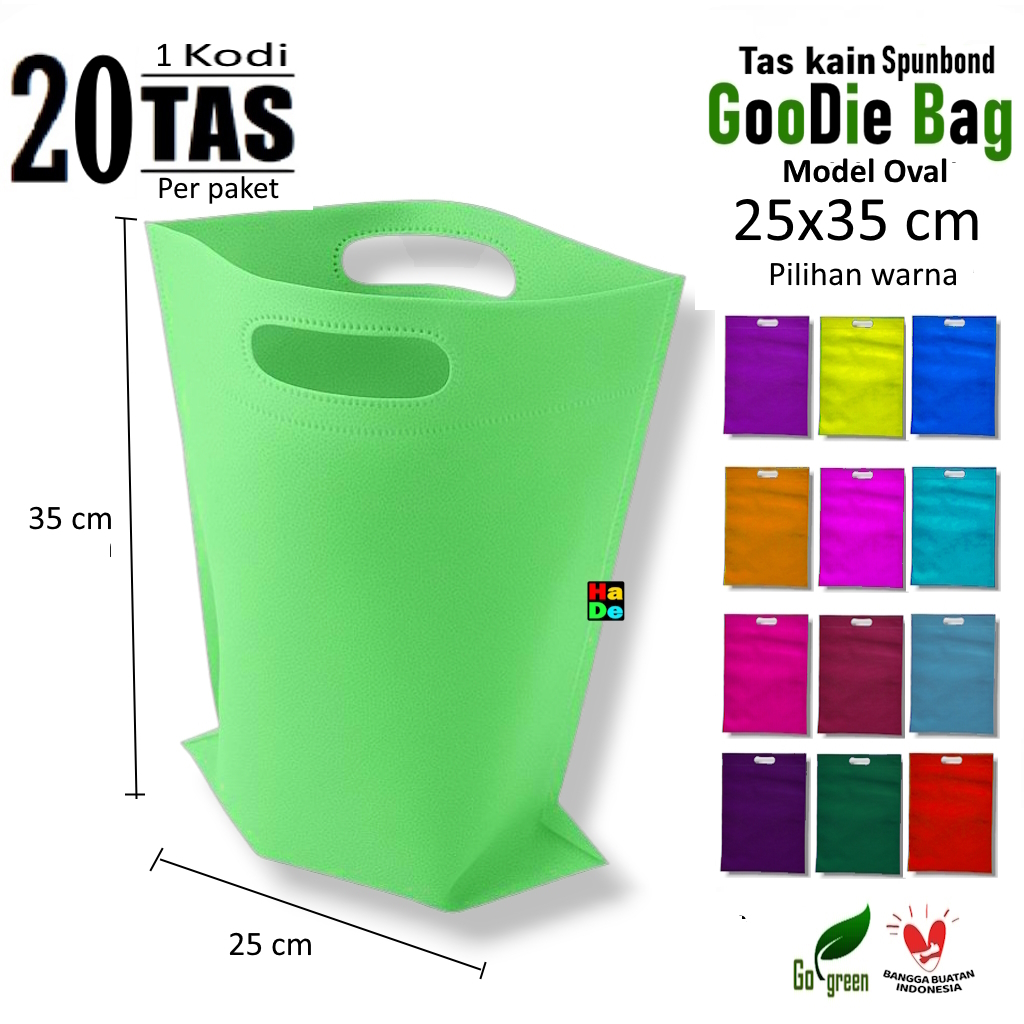 1 Kodi isi 20 Tas Kain Spunbond Goodie Bag Model Oval Polos Ukuran M = 25x35 cm Kantong Souvenir Ram
