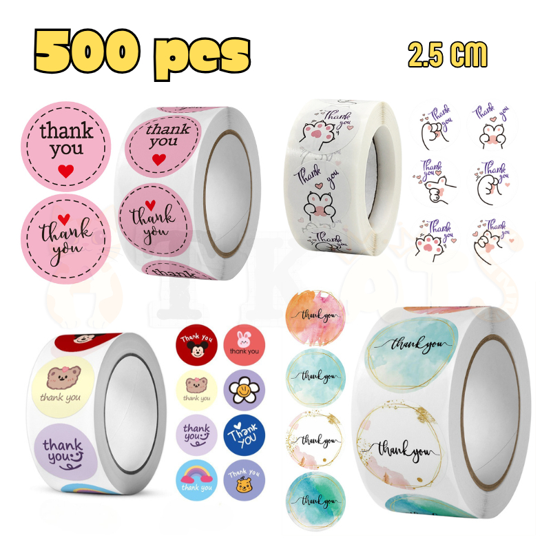 

STIKER / Sticker Thank You Bulat Roll 2,5 Cm 500 Pcs/ Stiker Jualan OR303