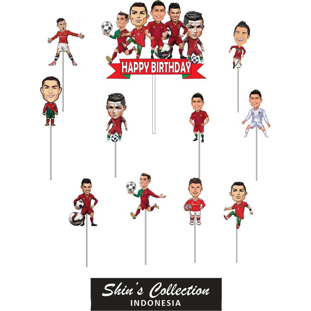 Cake topper Cristiano Ronaldo Cartoon chibi isi 11 pcs