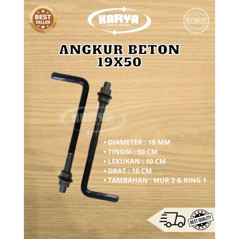 Angkur L Besi beton bubut ukuran diameter besi 19 mm panjang 30cm/40cm/50cm/60cm