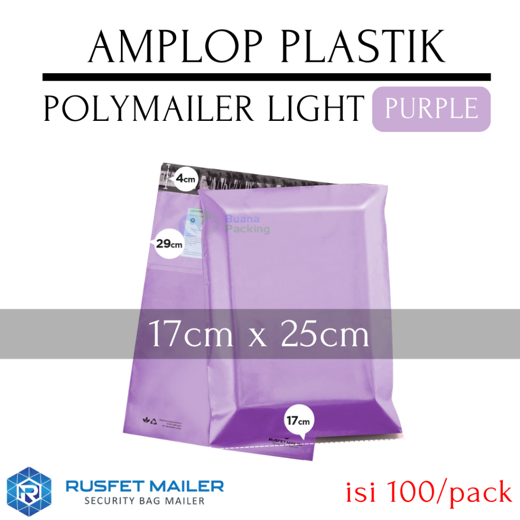 

RUSFET AMPLOP PLASTIK POLYMAILER POLIMAILER PACKING ONLINE SHOP LIGHT PURPLE PER PACK 17x25