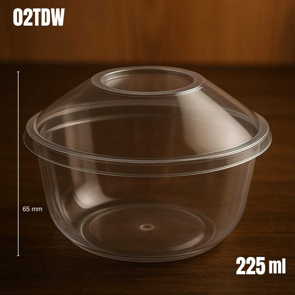 Mangkok + Tutup Cup Plastik Cangkir Wadah / Gelas Puding Es Krim / Dessert 225 ml -  02TDW