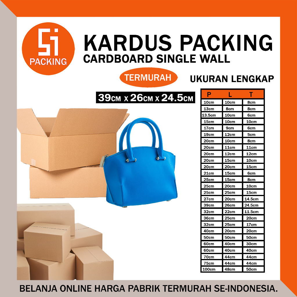 

Kardus Packing Karton Box 39x26x24.5 cm Dus Single Layer Coklat Polos Tebal Termurah - Rusfet 39 x 26 x 24.5 cm