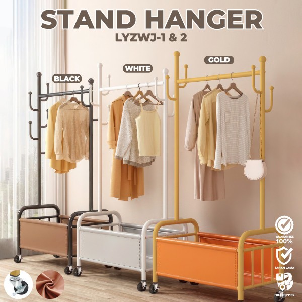 Rak gantungan baju stand hanger besi gantungan baju gantungan baju berdiri 4roda rak susun serbaguna