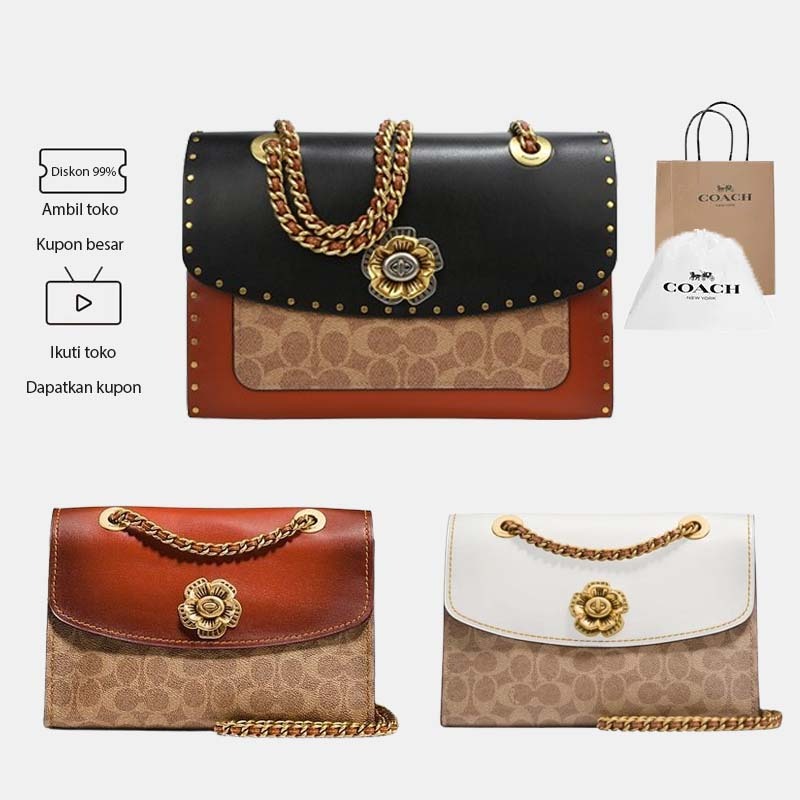 Coach Parker Shoulder Bag In Colorblock Signature Canvas With Rivets And Snakeskin Original Bag Tas