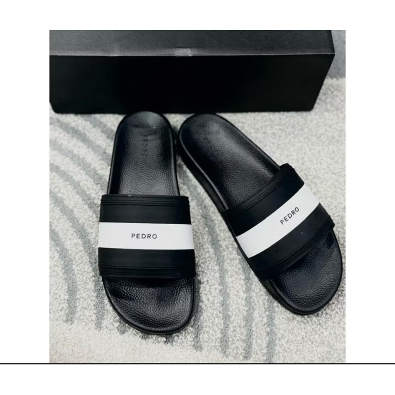 Sendal slop casual motif lis putih pdr || sendal premium pria masa kini free box