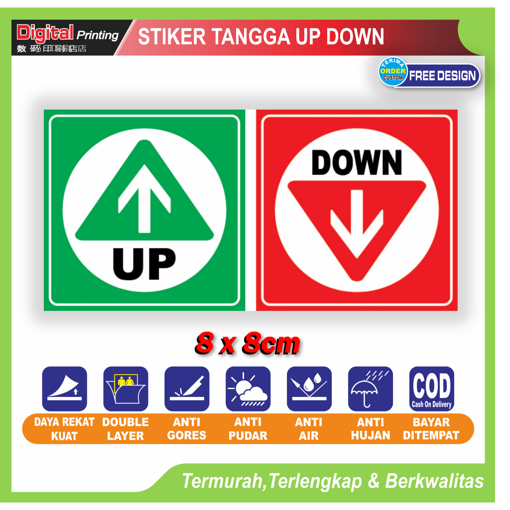 

Stiker tulisan naik turun up down petunjuk prosedur kesalamatan tangga sticker K3 kantor toko dll