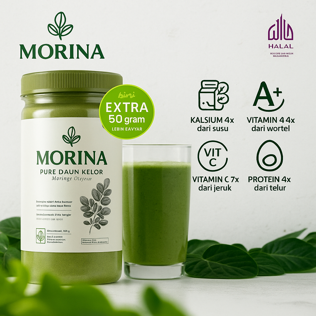 

MORINA Daun Kelor Bubuk – 100% Murni, Herbal Alami, Kaya Nutrisi – Isi 400gr