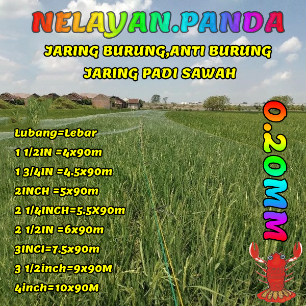 Jaring burung sawah panjang 100yds jaring burung pipit jaring burung emprit jaring padi 0.20mm panja