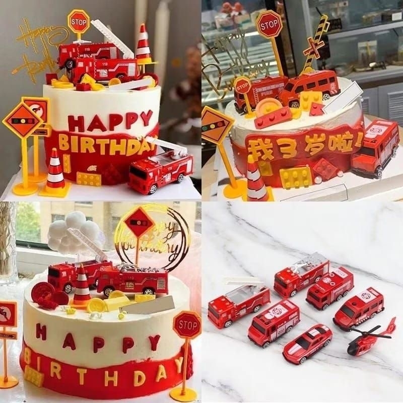 {BS} PAJANGAN KUE ULANG TAHUN DAMKAR FIRE FIGHTER TOPPER CAKE PEMADAM KEBAKARAN / HIASAN KUE ULANG T