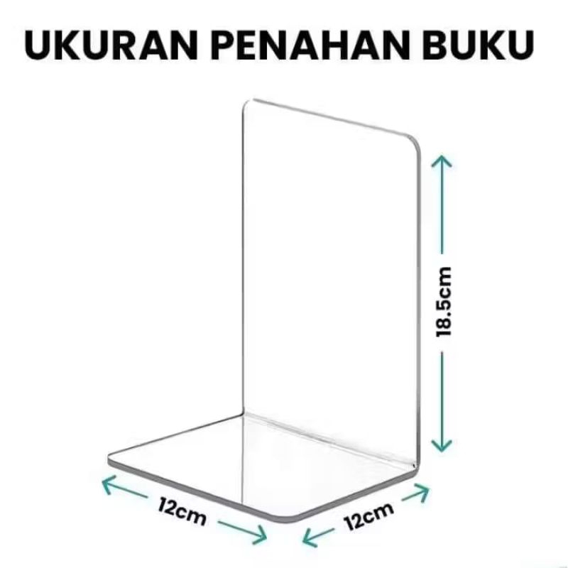 

pembatas buku//penyangga buku//penahan buku akrilik(12×12×18, 5cm) 2mm