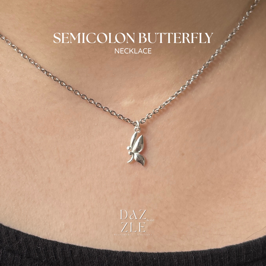 Butterfly Semicolon Necklace Kalung Titanium DAZZLENCO Aksesoris Perhiasan Wanita