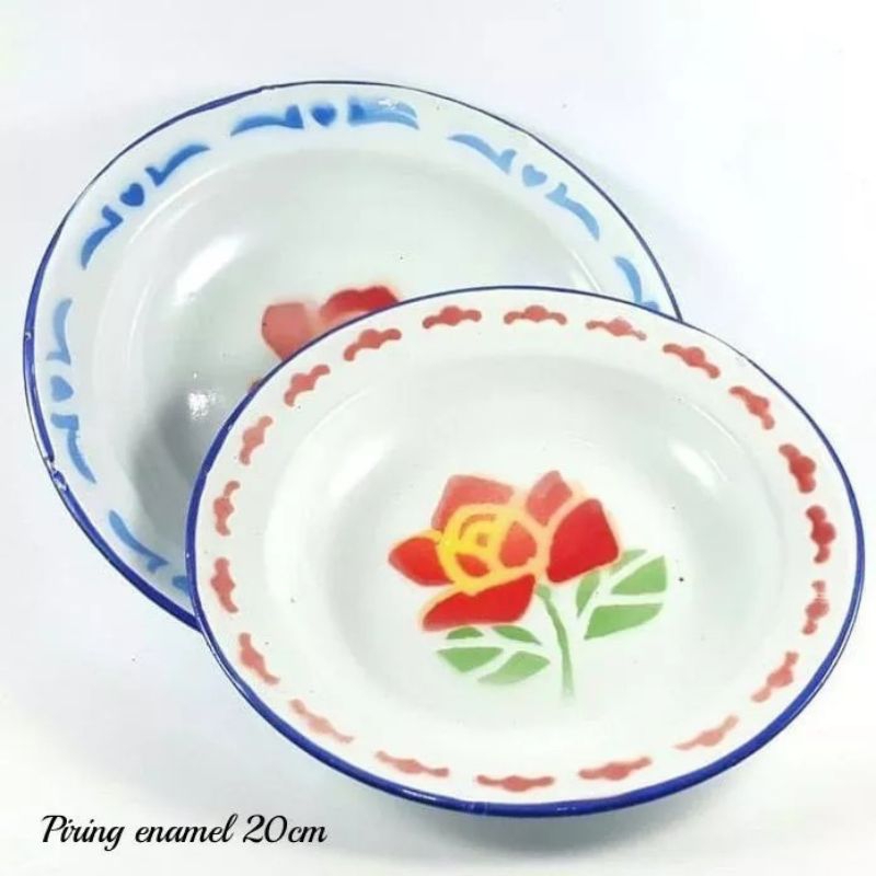 Piring Enamel Jadul Motif Bunga / Piring Seng Enamel Blirik Ukuran 22CM