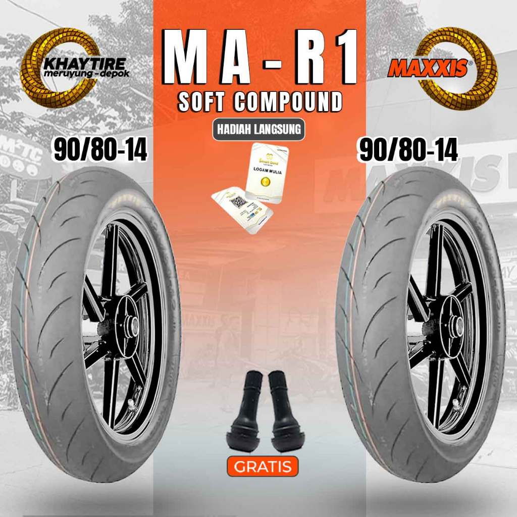 BAN MOTOR RING 14 MAXXIS MA-R1 SATUAN DAN SEPASANG TUBELESS FREE PENTIL