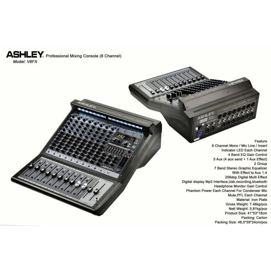PROFESSIONAL MIXING CONSOLE ASHLEY V-8FX 8 CHANNEL MIXER