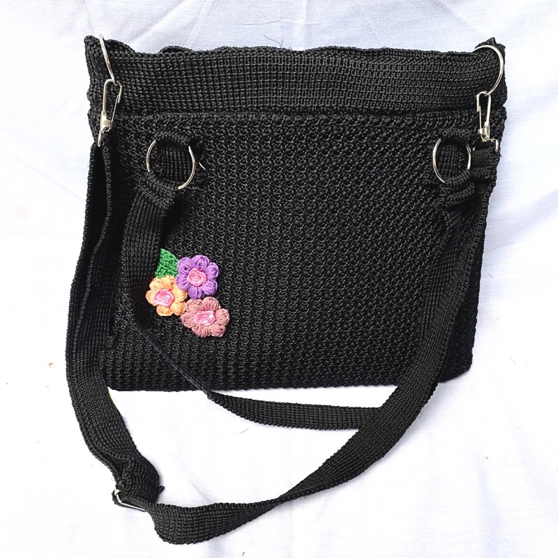 TAS SELEMPANG RAJUT DUA TALI MOTIF BUNGA FLAP BAG PREMIUM